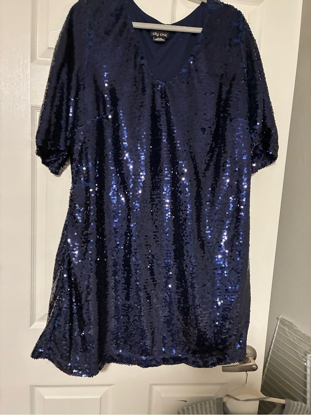 City Chic Navy Sequin V-Neck Midi Dress